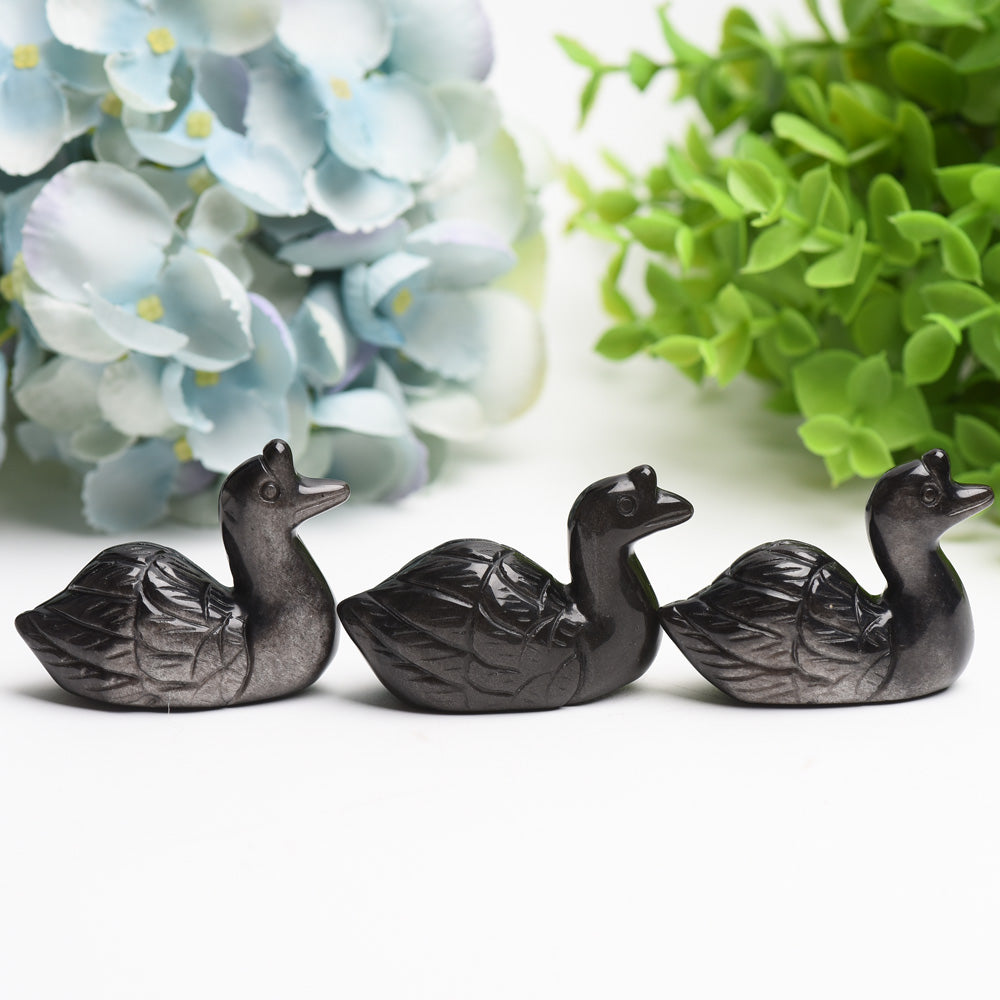 2.2" Silver Obsidian Swan Crystal Carving Bulk Wholesale Wholesale Crystals USA