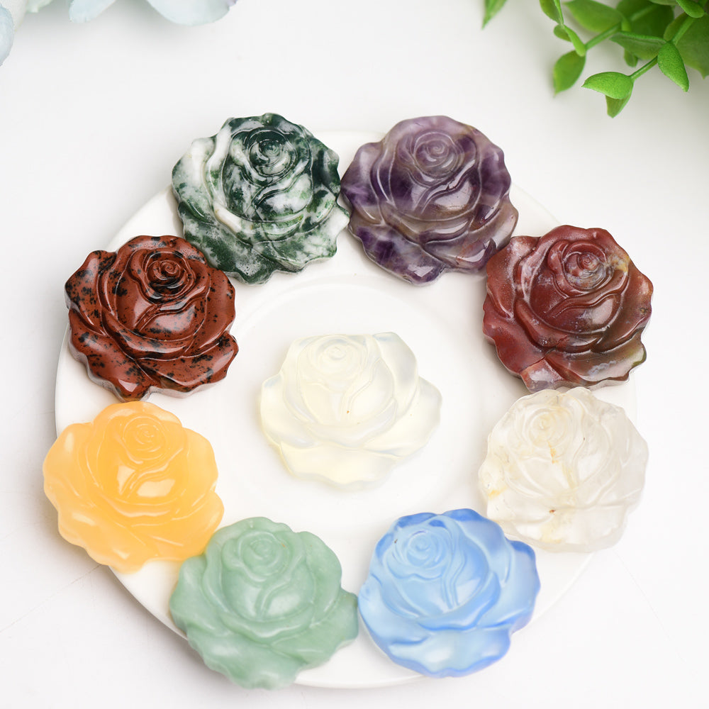 1.4" Mixed Crystal Rose Flower Carving Bulk Wholesale  Crystals USA