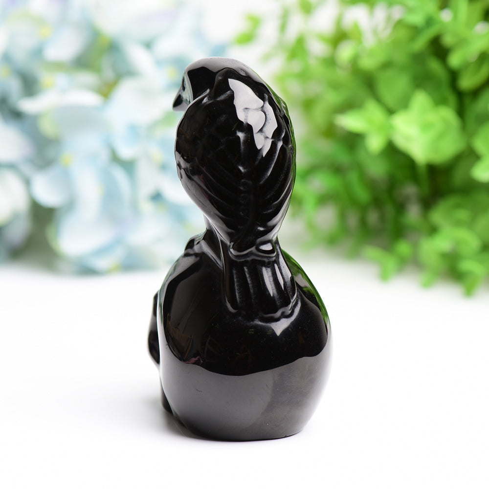 4.5" Black Obsidian Skull with Raven Decor for Halloween Wholesale Crystals USA