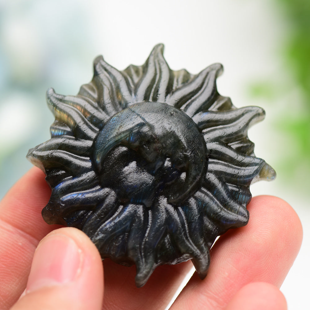 2.0" Labradorite Golden Obsidian Sun& Moon Face Crystal Carving Bulk Wholesale  Crystals USA