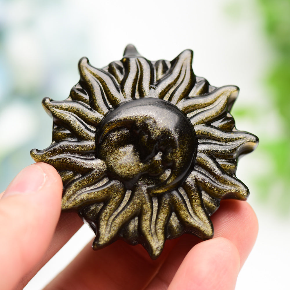2.0" Labradorite Golden Obsidian Sun& Moon Face Crystal Carving Bulk Wholesale  Crystals USA