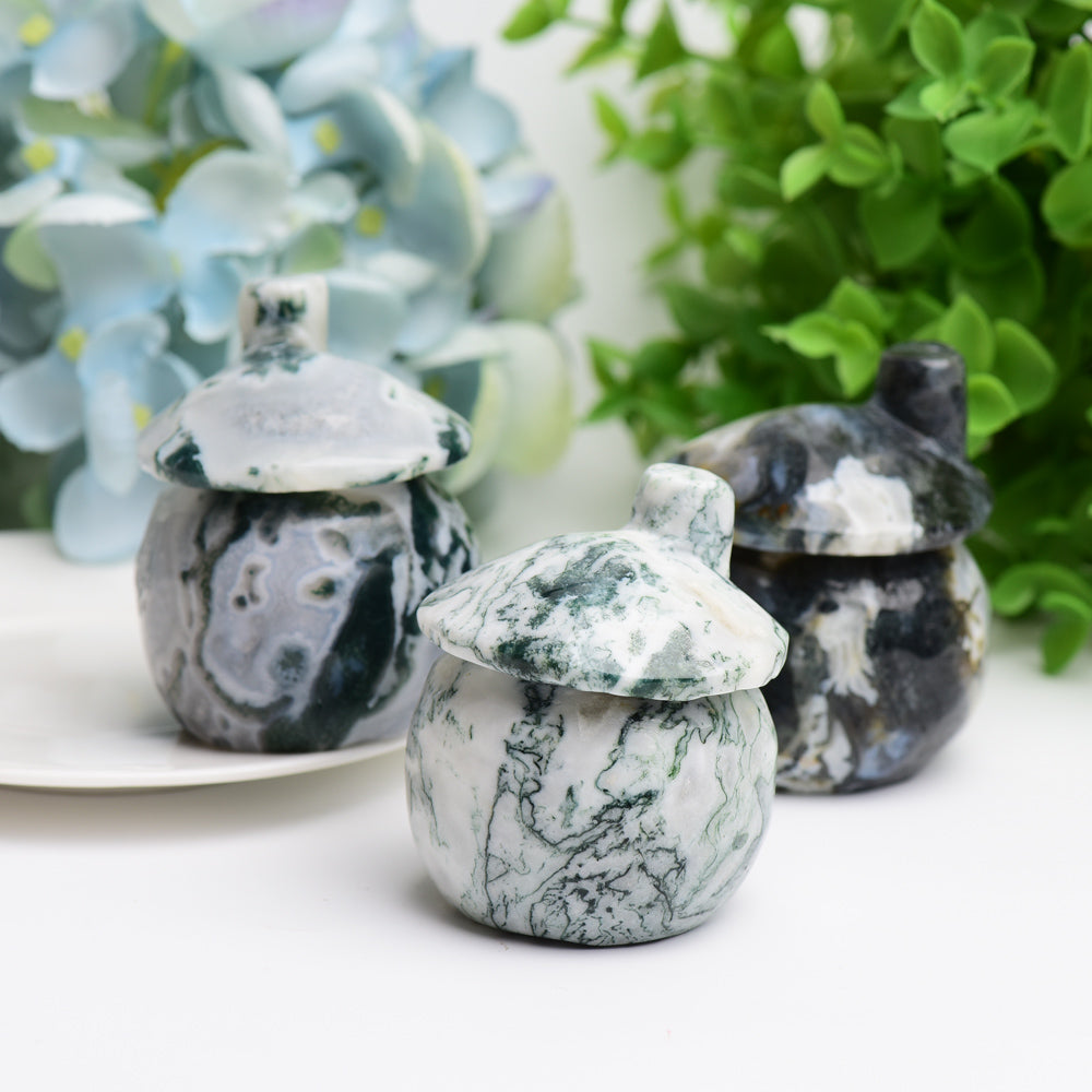 2.5" Moss Agate Mushroom House Crystal Carving Free Form Wholesale Crystals USA