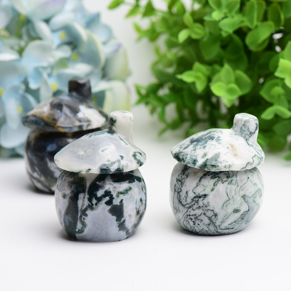 2.5" Moss Agate Mushroom House Crystal Carving Free Form Wholesale Crystals USA
