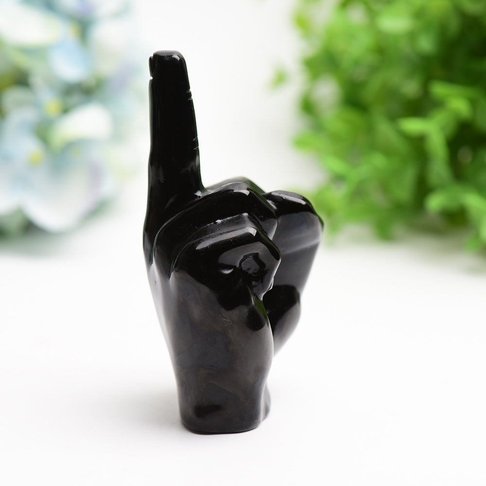 4.0" Black Obsidian Middle Finger Crystal Carving Bulk Wholesale  Crystals USA