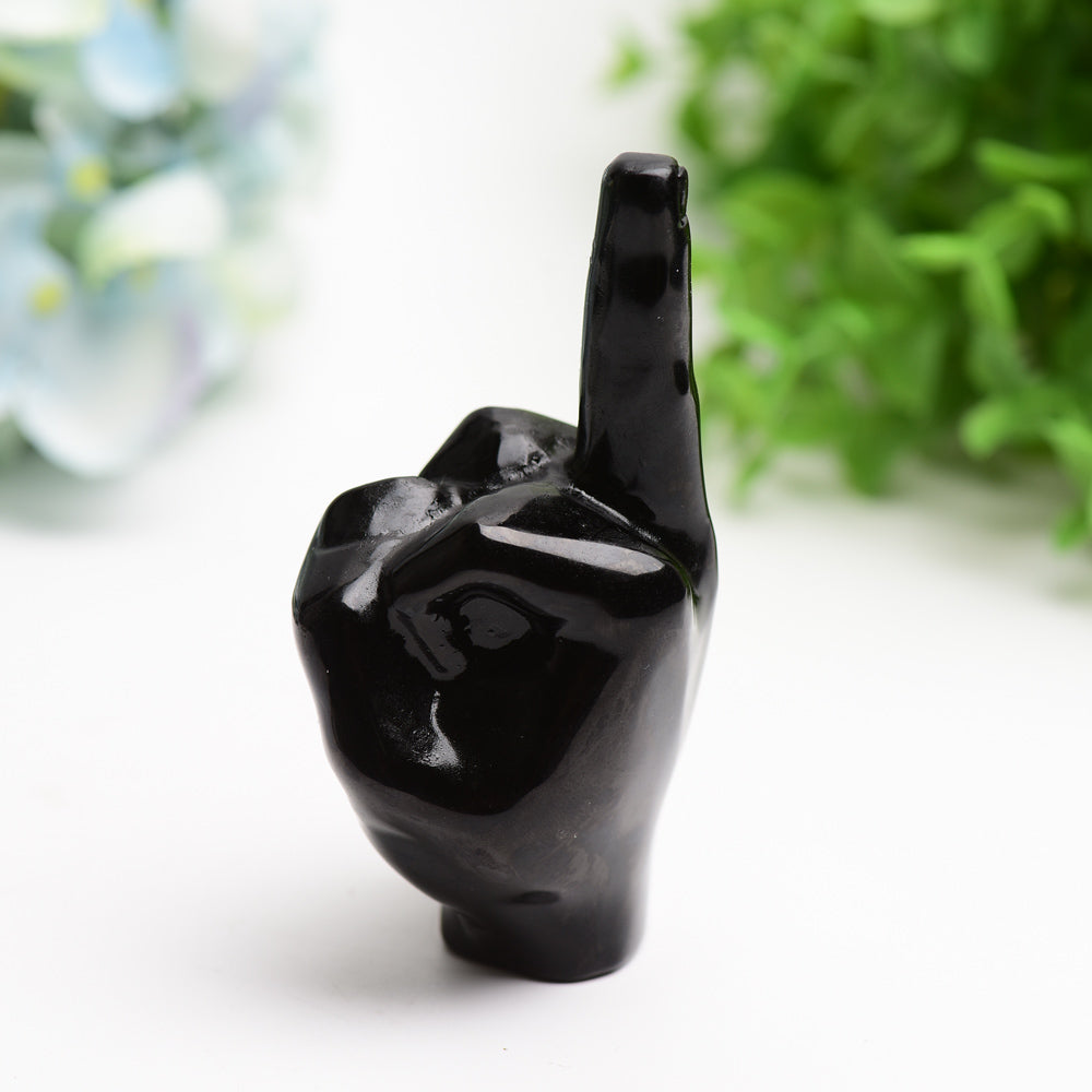 4.0" Black Obsidian Middle Finger Crystal Carving Bulk Wholesale  Crystals USA