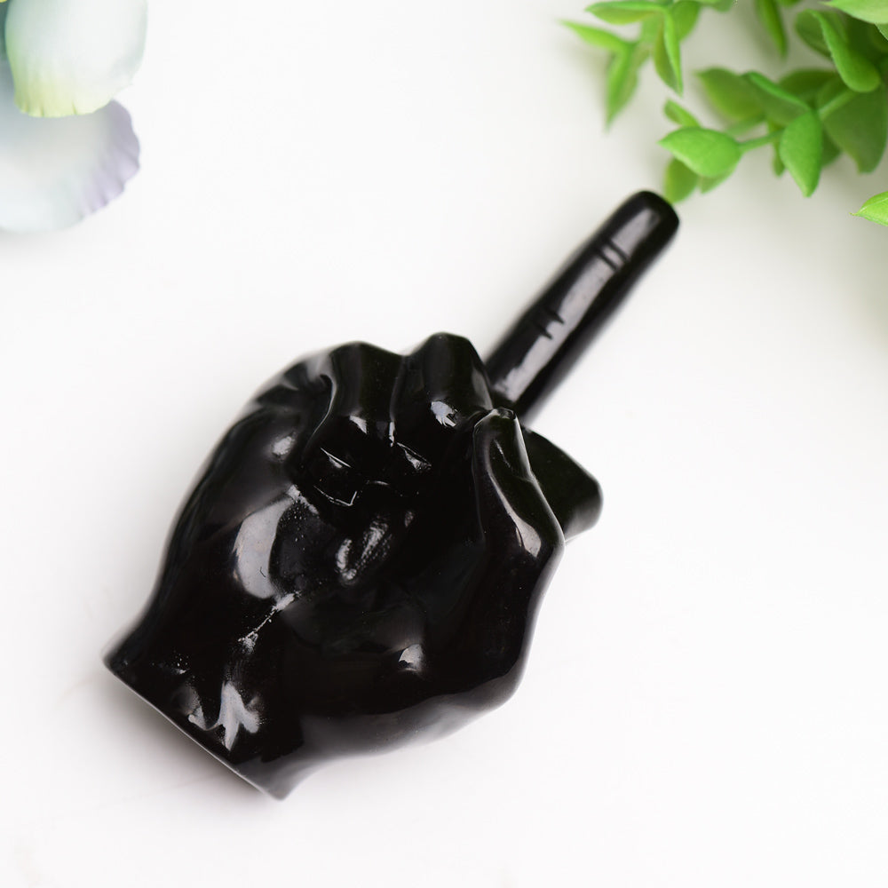 4.0" Black Obsidian Middle Finger Crystal Carving Bulk Wholesale  Crystals USA