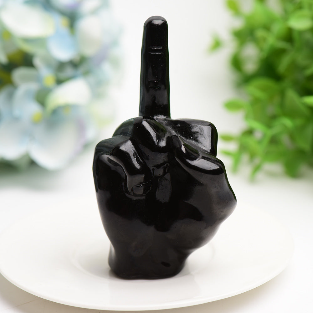 4.0" Black Obsidian Middle Finger Crystal Carving Bulk Wholesale  Crystals USA