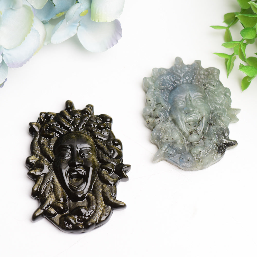 2.8"-3.3" Labradorite Golden Obsidian Medusa Carving Bulk Wholesale  Crystals USA