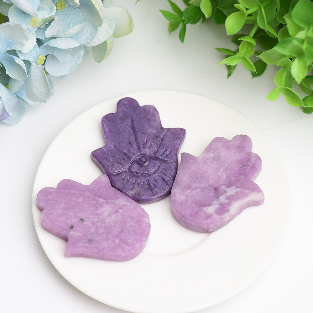 2.2" Purple Mica Hand with Evil's Eye Crystal Carving Wholesale Crystals USA