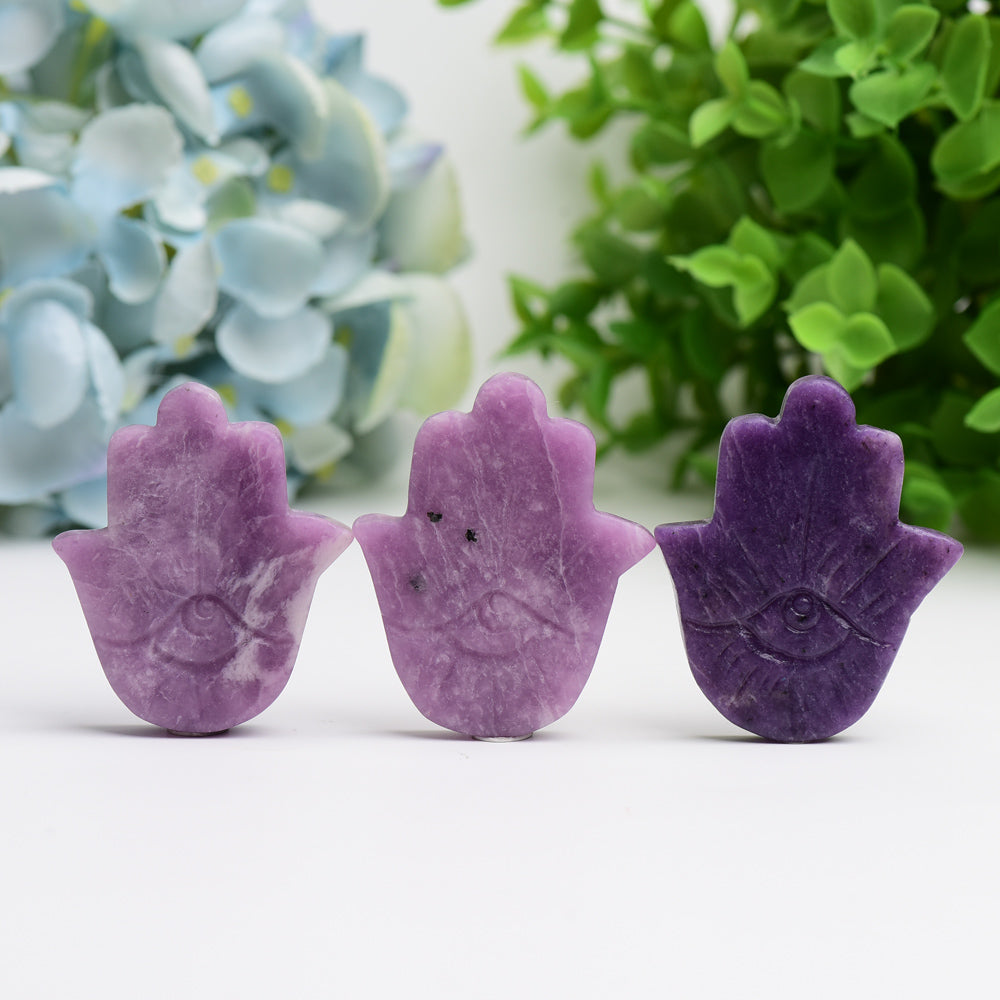 2.2" Purple Mica Hand with Evil's Eye Crystal Carving Wholesale Crystals USA