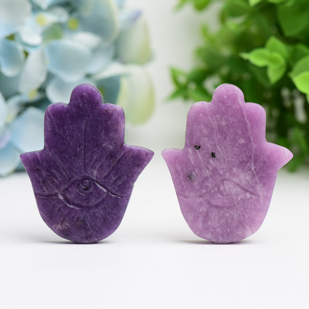 2.2" Purple Mica Hand with Evil's Eye Crystal Carving Wholesale Crystals USA