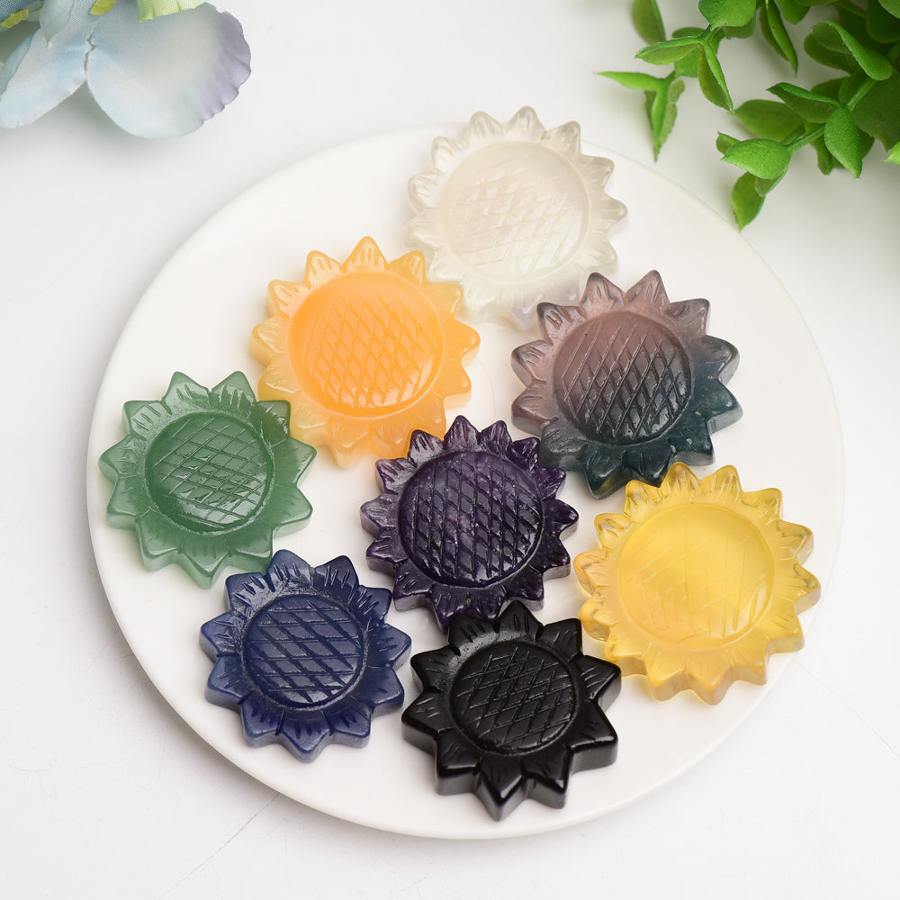1.3"-1.5" Mixed Crystal Sunflower Carving Bulk Wholesale  Crystals USA