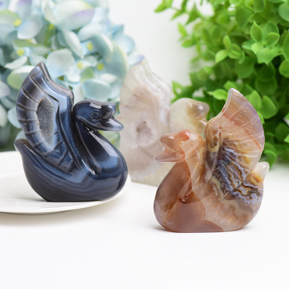 3.0" Druzy Agate Swan Animal Crystal Carving Wholesale Crystals USA