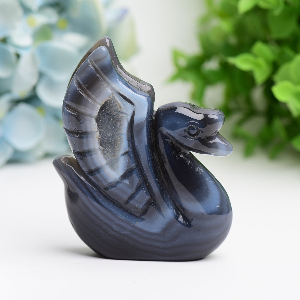 3.0" Druzy Agate Swan Animal Crystal Carving Wholesale Crystals USA