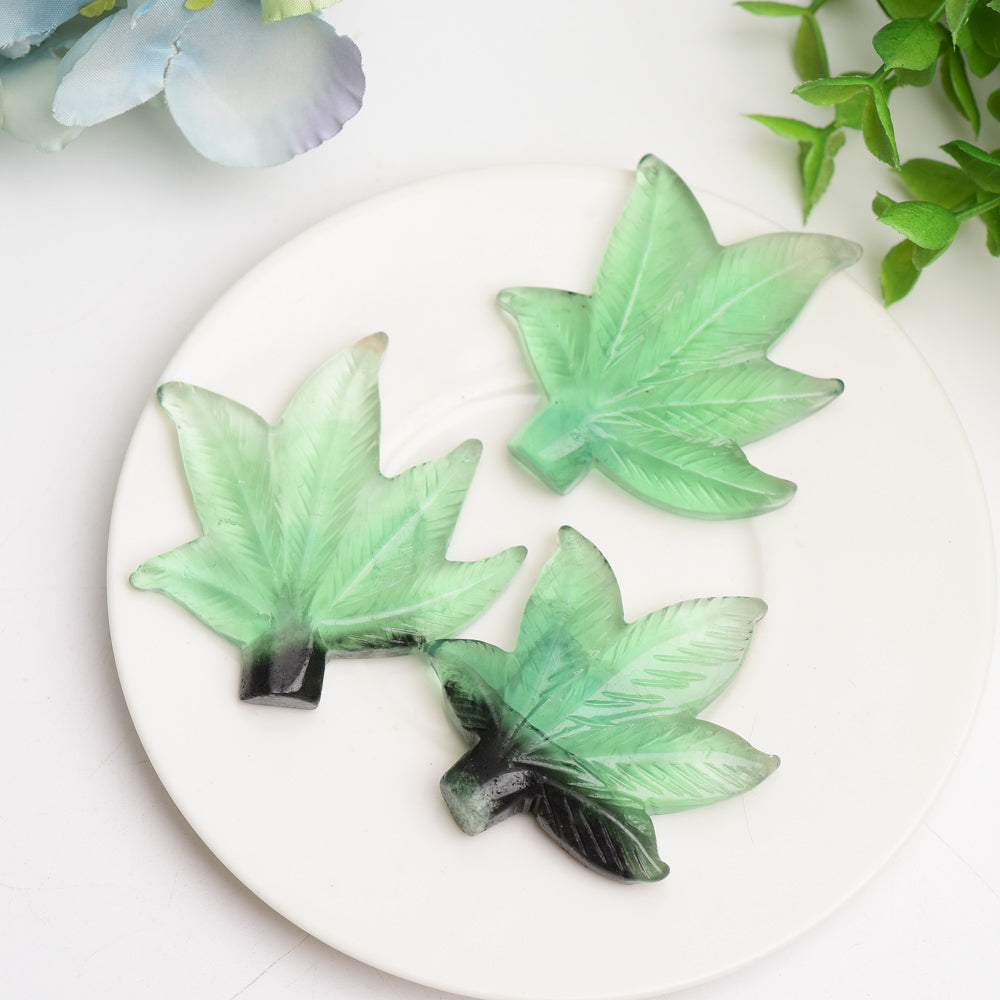 2.2"  Green Fluorite Maple Leaf Crystal Carving Bulk Wholesale  Crystals USA