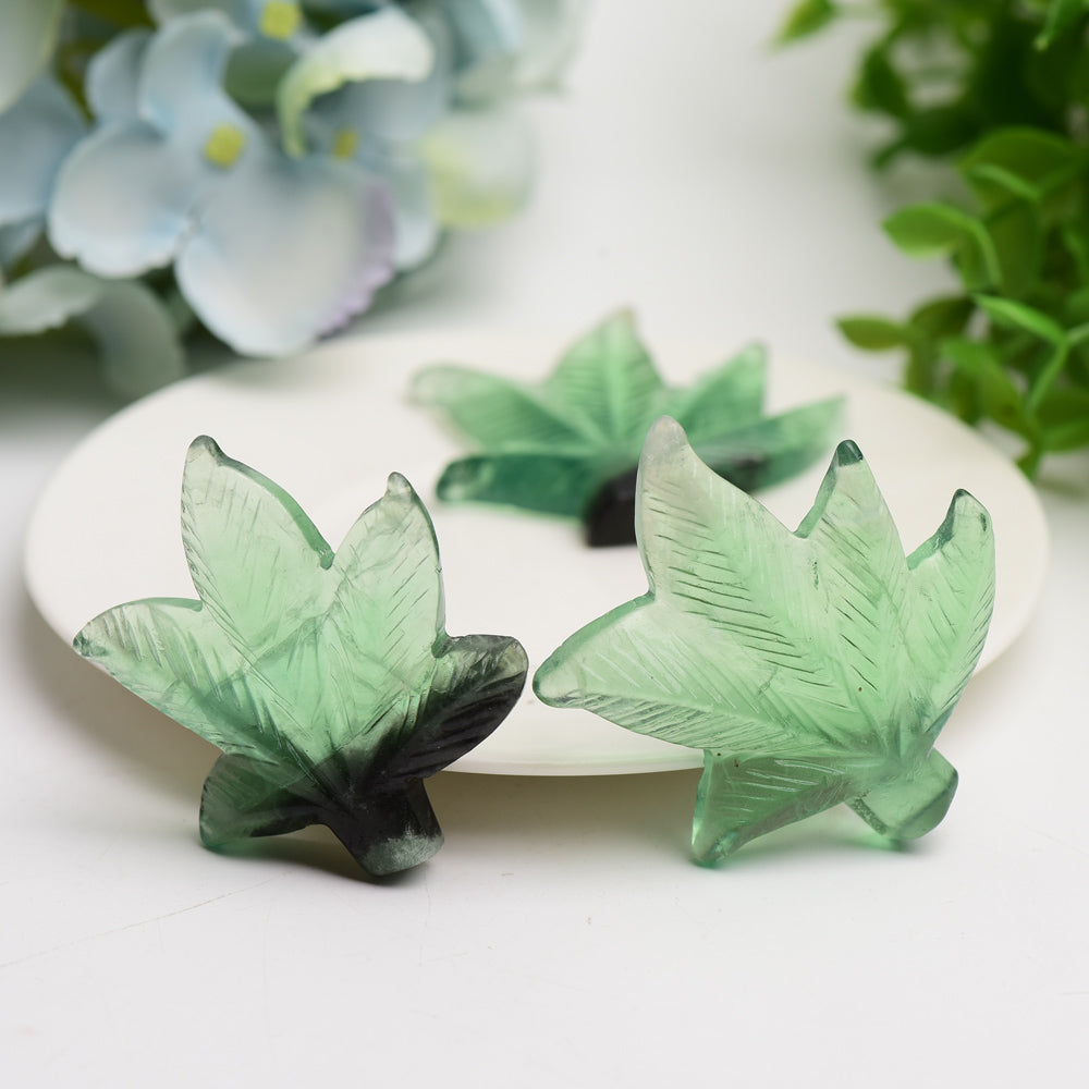2.2"  Green Fluorite Maple Leaf Crystal Carving Bulk Wholesale  Crystals USA