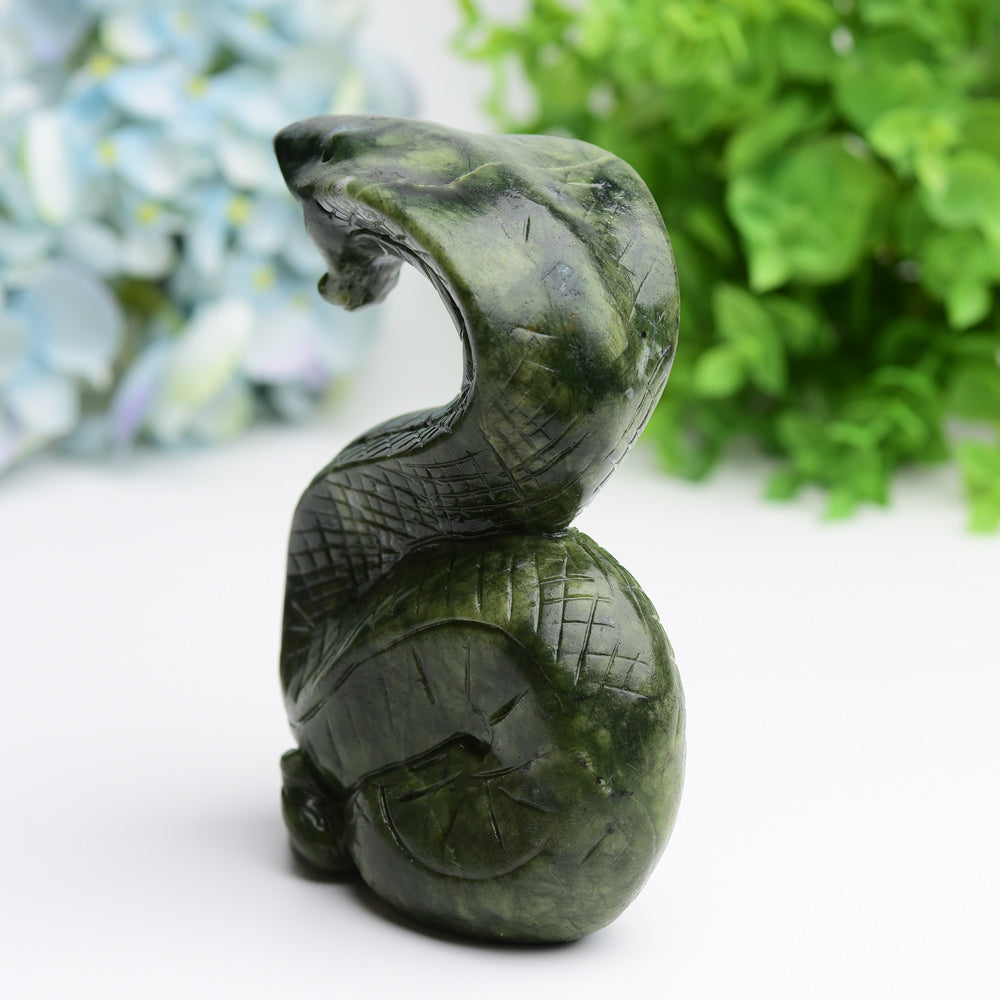 5.5" Green Jade Cobra Snake Crystal Carving Free Form Bulk Wholesale Wholesale Crystals USA