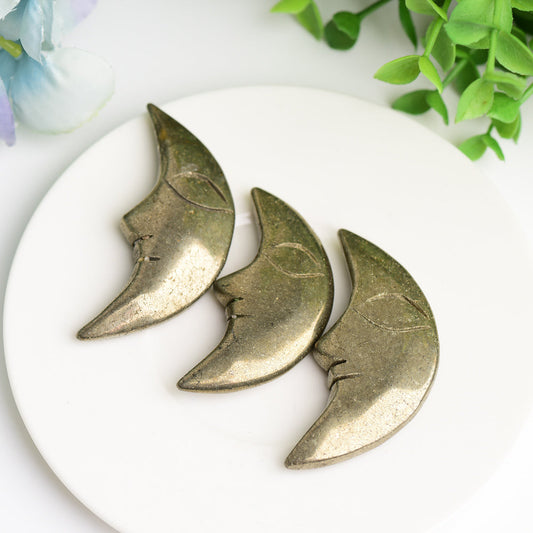 2.4" Pyrite Moon Face Crystal Carving Bulk Wholesale Wholesale Crystals USA