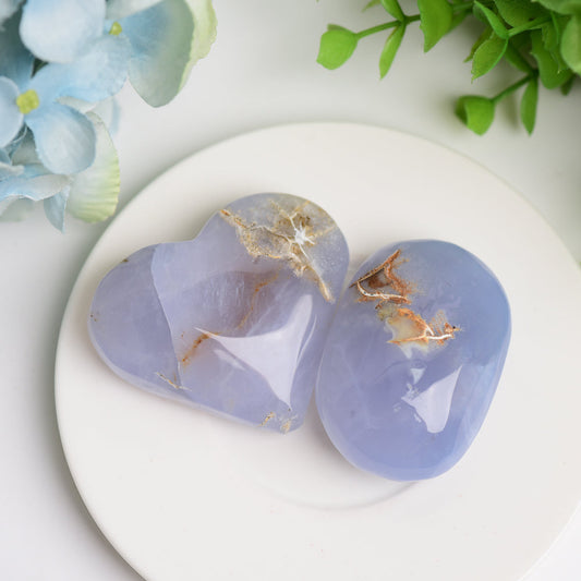 2.0"-2.5" Blue Chalcedony Heart & Palm Stone Bulk Wholesale Wholesale Crystals USA