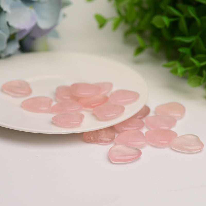 0.8" Mini Rose Quartz Heart Crystal Carving Bulk Wholesale Wholesale Crystals USA