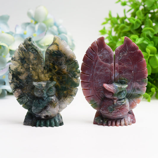 4.5" Ocean Jasper Moss Agate Owl Crystal Carving Bulk Wholesale  Crystals USA