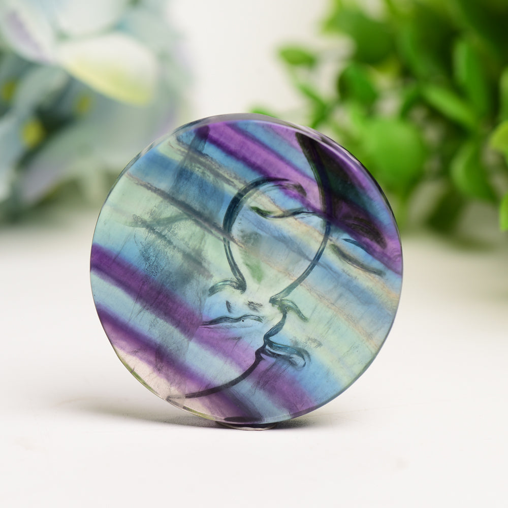 2.2" Rainbow Fluorite Sun Moon Face Crystal Carving Bulk Wholesale  Crystals USA