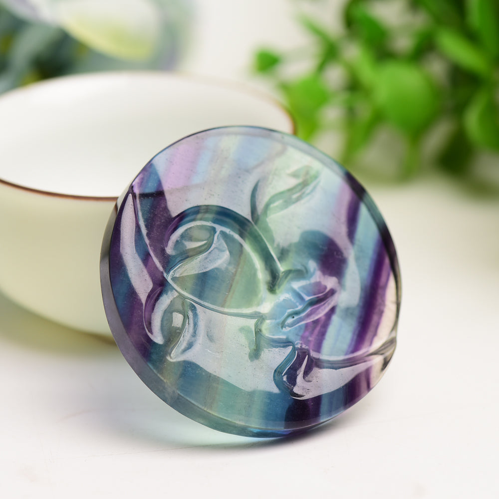 2.2" Rainbow Fluorite Sun Moon Face Crystal Carving Bulk Wholesale  Crystals USA