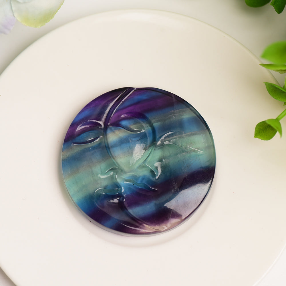 2.2" Rainbow Fluorite Sun Moon Face Crystal Carving Bulk Wholesale  Crystals USA