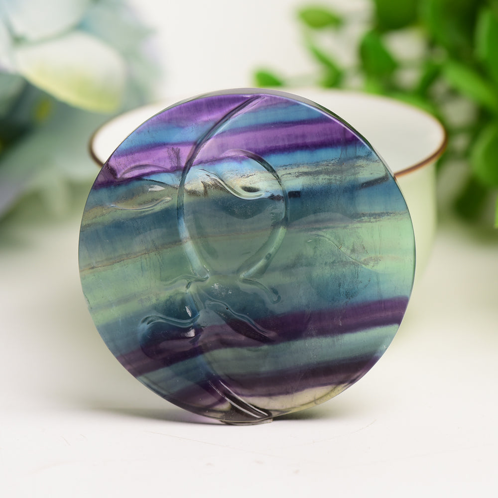 2.2" Rainbow Fluorite Sun Moon Face Crystal Carving Bulk Wholesale  Crystals USA