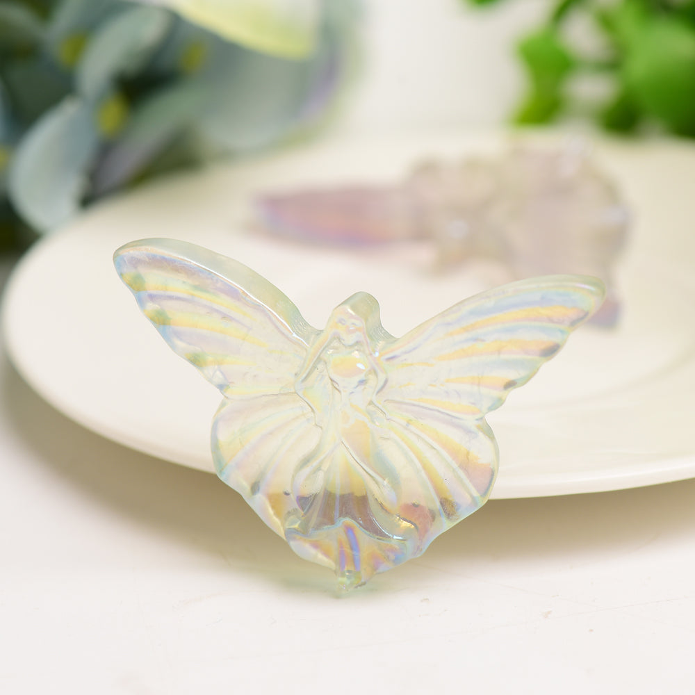 2.3" Aura Clear Quartz Butterfly Crystal Carving Bulk Wholesale  Crystals USA