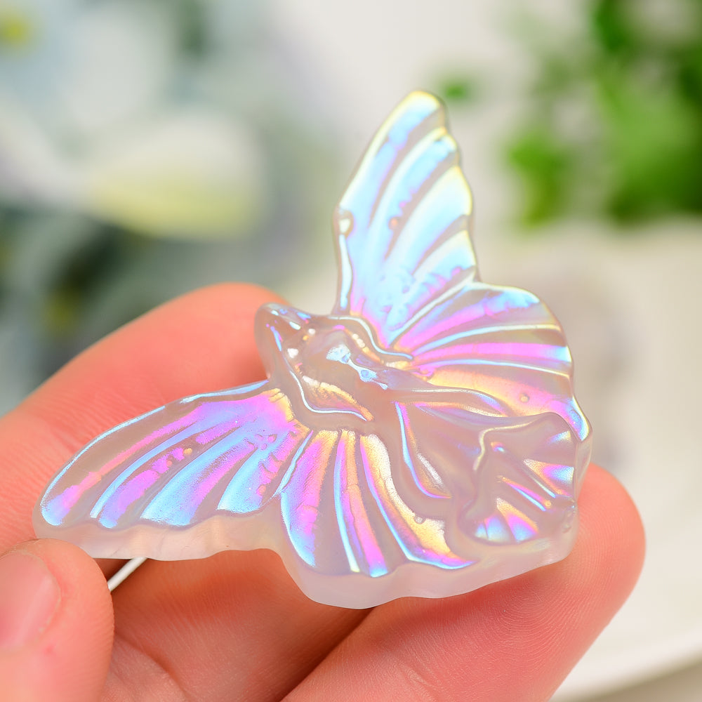 2.3" Aura Clear Quartz Butterfly Crystal Carving Bulk Wholesale  Crystals USA