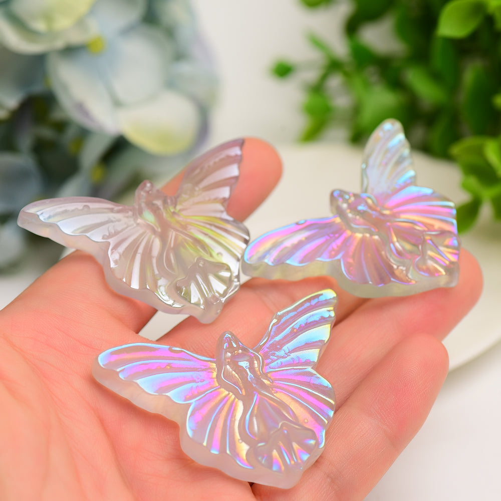 2.3" Aura Clear Quartz Butterfly Crystal Carving Bulk Wholesale  Crystals USA