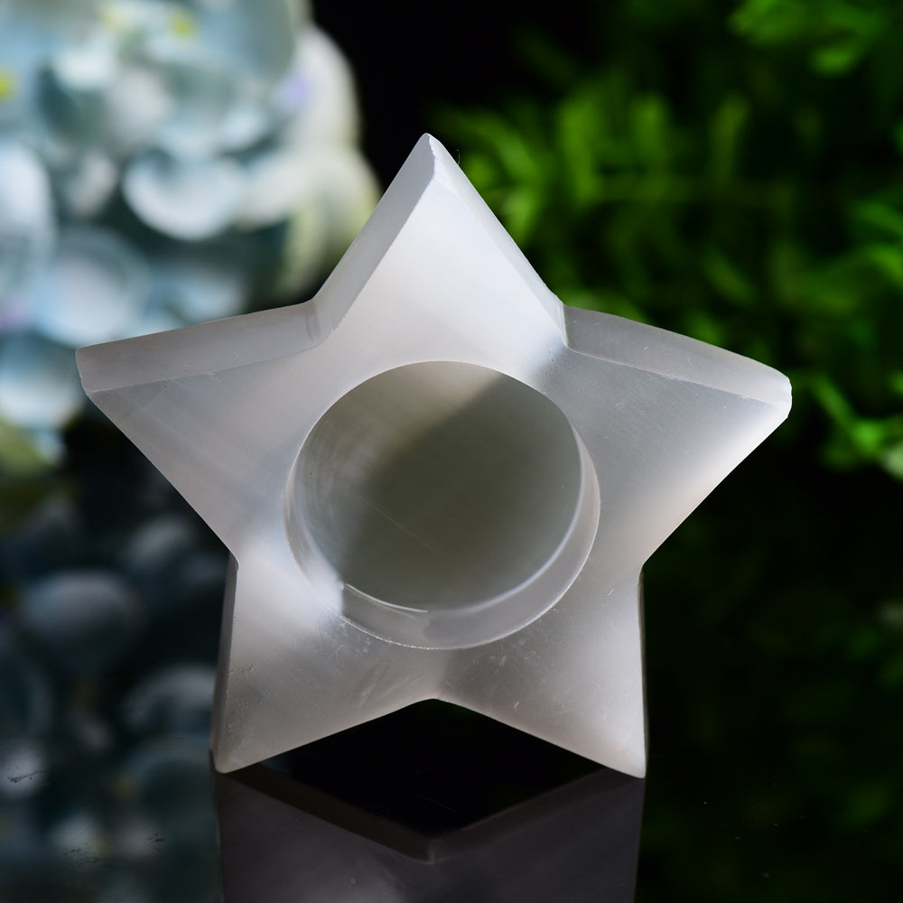 3.5" Star Shape Candle Holder Selenite Carving Bulk Wholesale Wholesale Crystals USA