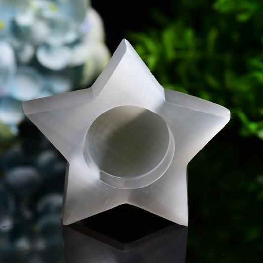 3.5" Star Shape Candle Holder Selenite Carving Bulk Wholesale Wholesale Crystals USA