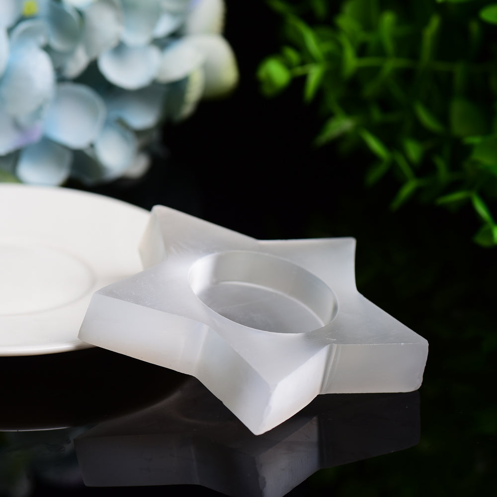 3.5" Star Shape Candle Holder Selenite Carving Bulk Wholesale Wholesale Crystals USA
