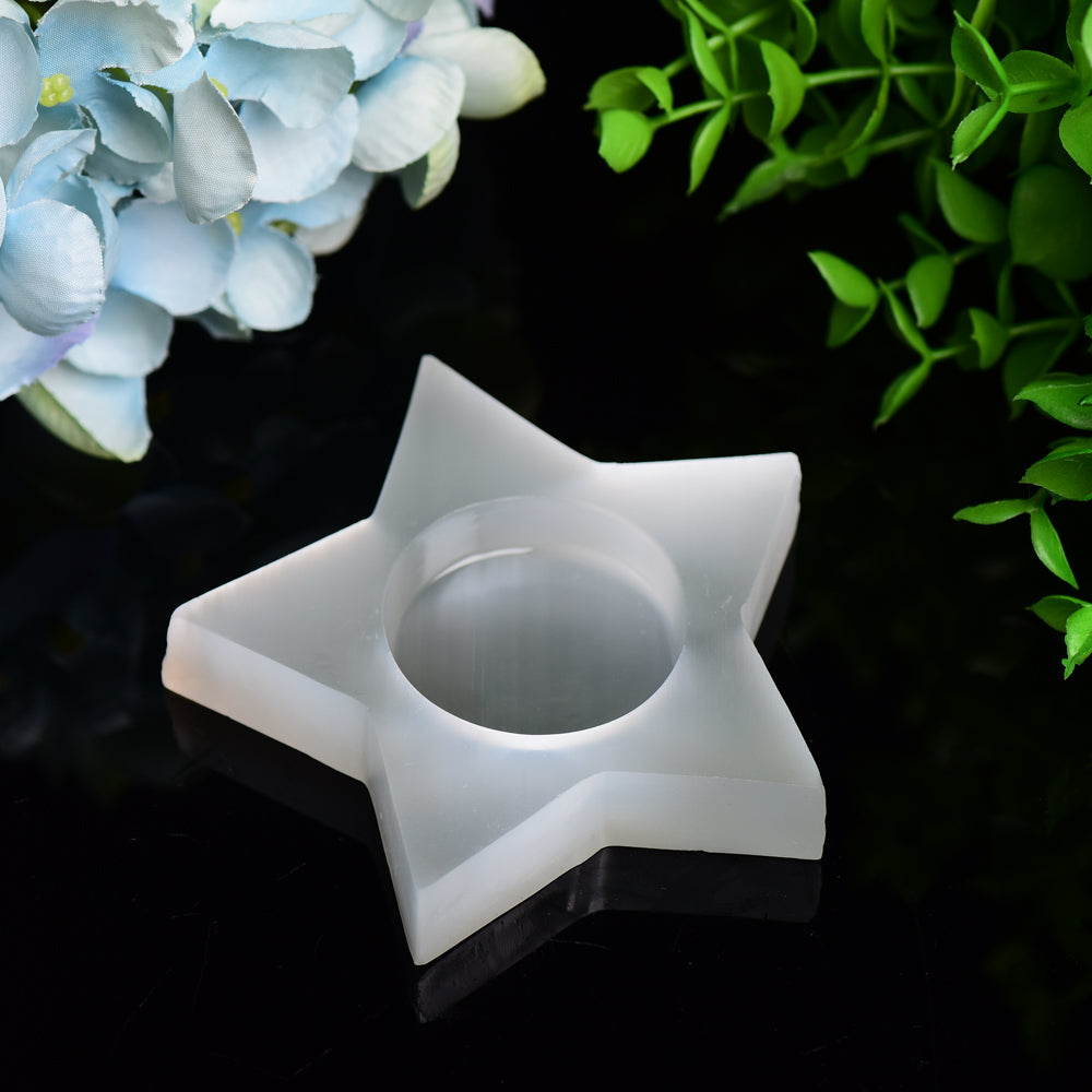 3.5" Star Shape Candle Holder Selenite Carving Bulk Wholesale Wholesale Crystals USA