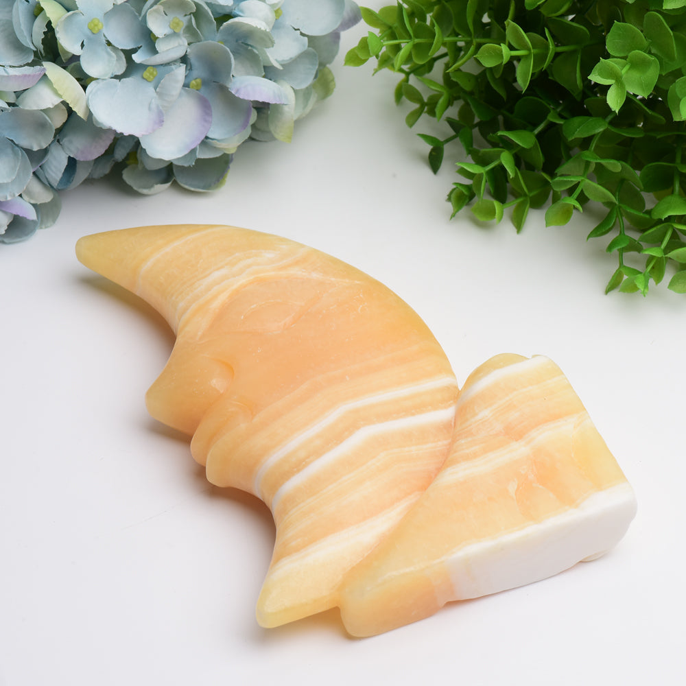 8.0" Huge Orange Calcite Moon Face and Rose Crystal Carving Free Form Bulk Wholesale Wholesale Crystals USA