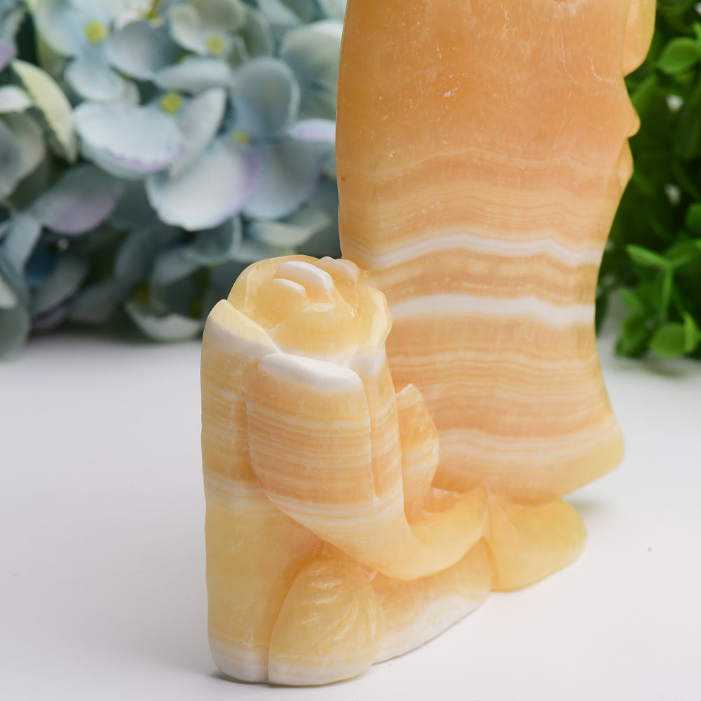8.0" Huge Orange Calcite Moon Face and Rose Crystal Carving Free Form Bulk Wholesale Wholesale Crystals USA