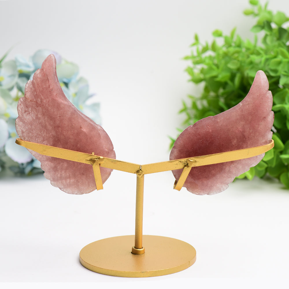 4.0" Mixed Crystal Pair of Wings Carving with Metal Display Stand Bulk Wholesale  Crystals USA