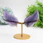 4.0" Mixed Crystal Pair of Wings Carving with Metal Display Stand Bulk Wholesale  Crystals USA