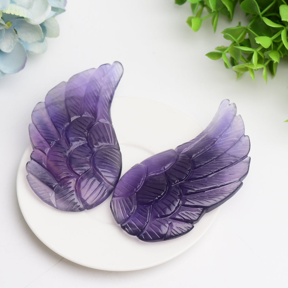 4.0" Mixed Crystal Pair of Wings Carving with Metal Display Stand Bulk Wholesale  Crystals USA