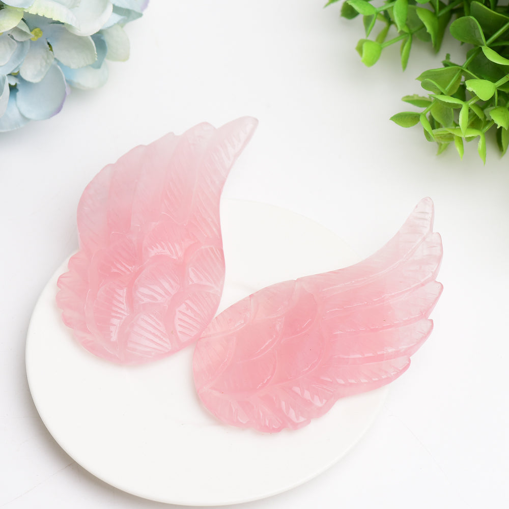 4.0" Mixed Crystal Pair of Wings Carving with Metal Display Stand Bulk Wholesale  Crystals USA