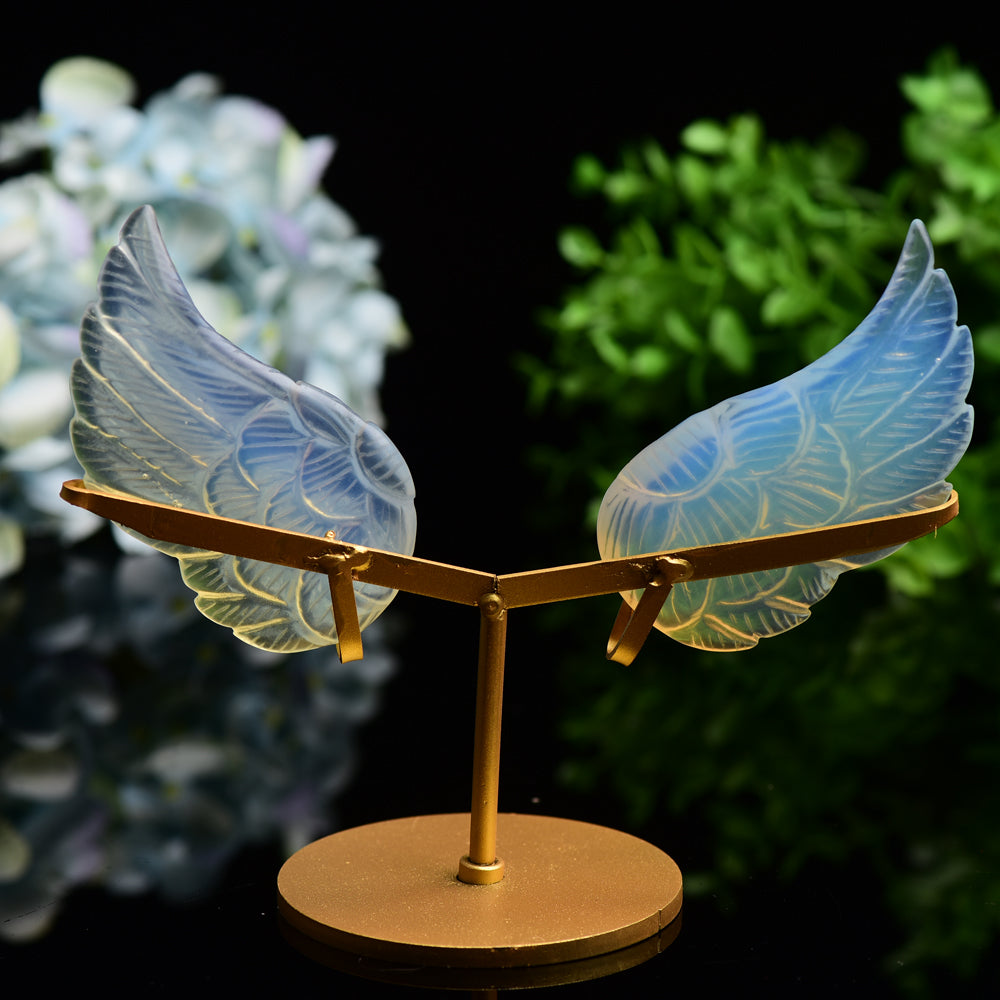 4.0" Mixed Crystal Pair of Wings Carving with Metal Display Stand Bulk Wholesale  Crystals USA