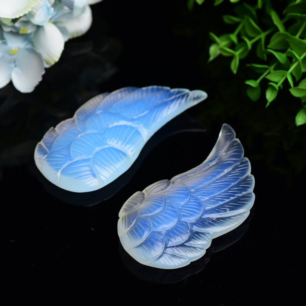 4.0" Mixed Crystal Pair of Wings Carving with Metal Display Stand Bulk Wholesale  Crystals USA