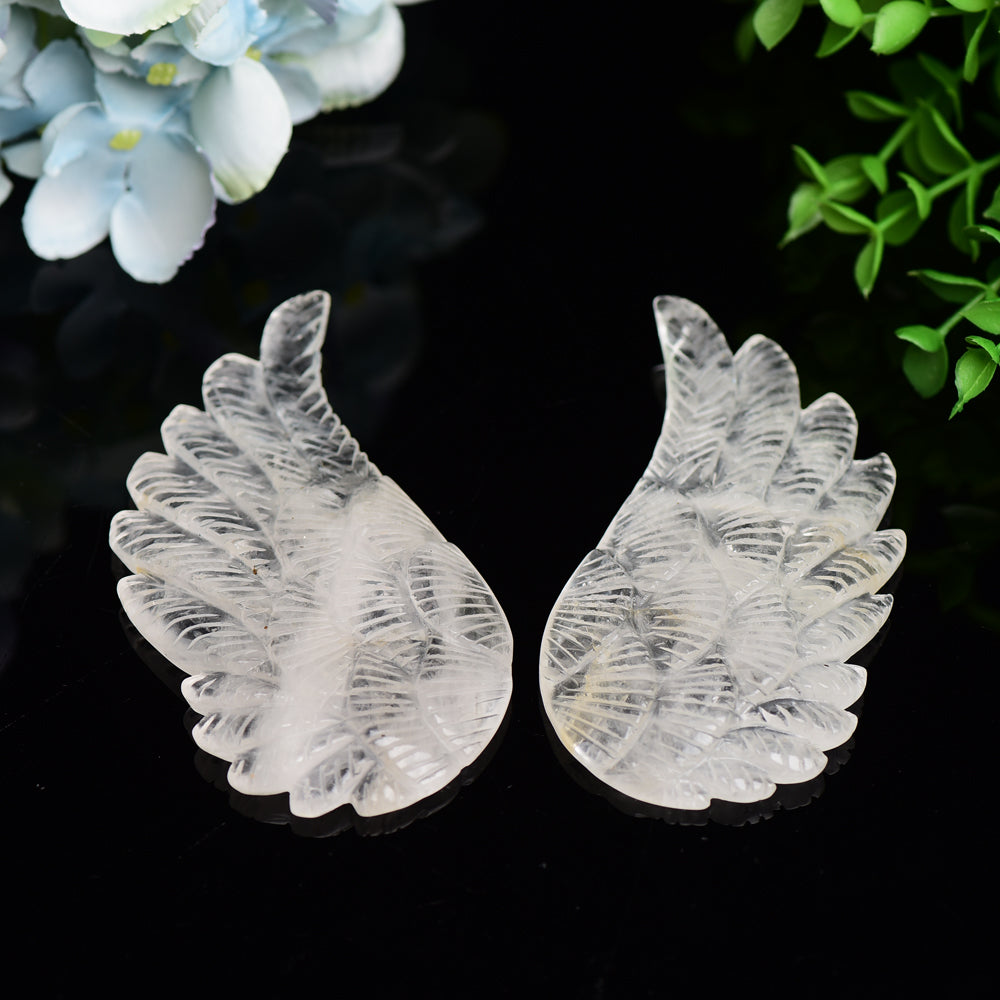 4.0" Mixed Crystal Pair of Wings Carving with Metal Display Stand Bulk Wholesale  Crystals USA
