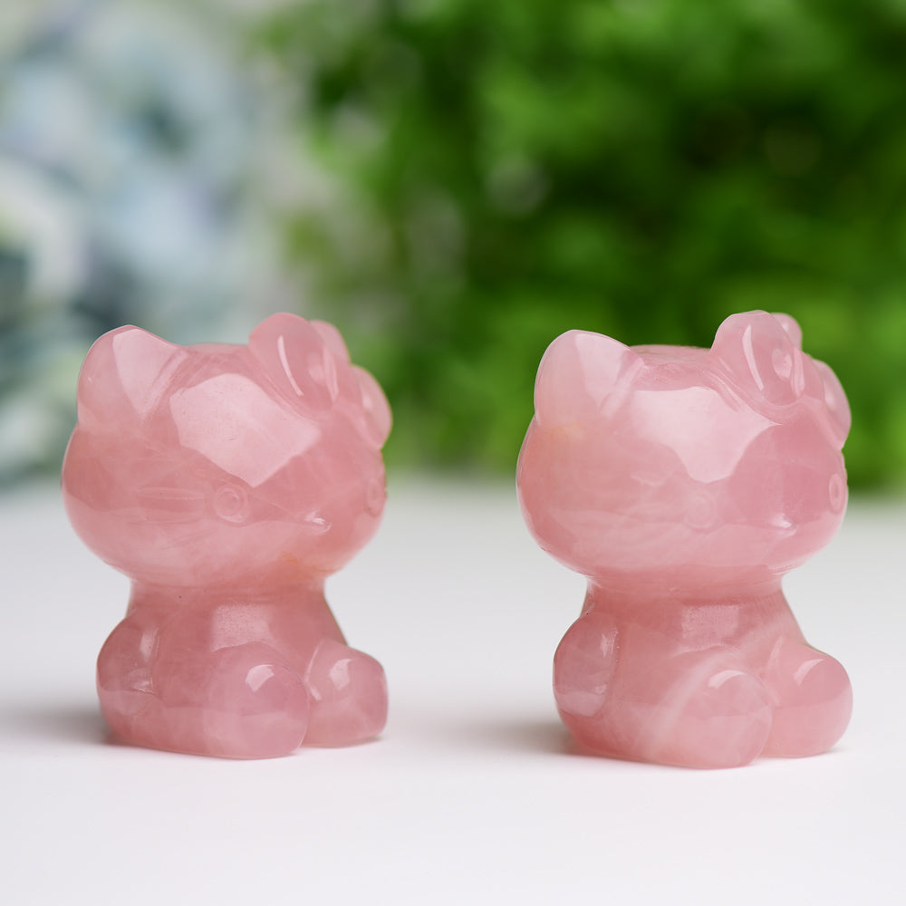2.2" Rose Quartz Hello Kitty Crystal Carving Wholesale Crystals USA