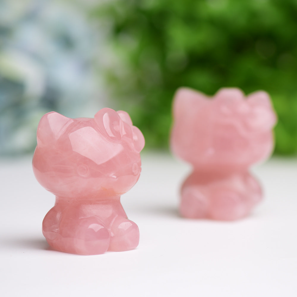 2.2" Rose Quartz Hello Kitty Crystal Carving Wholesale Crystals USA