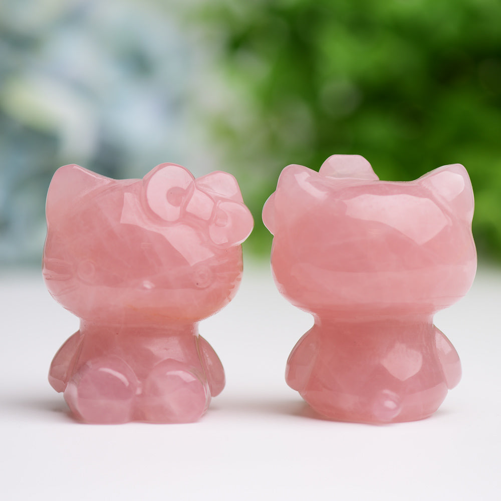 2.2" Rose Quartz Hello Kitty Crystal Carving Wholesale Crystals USA
