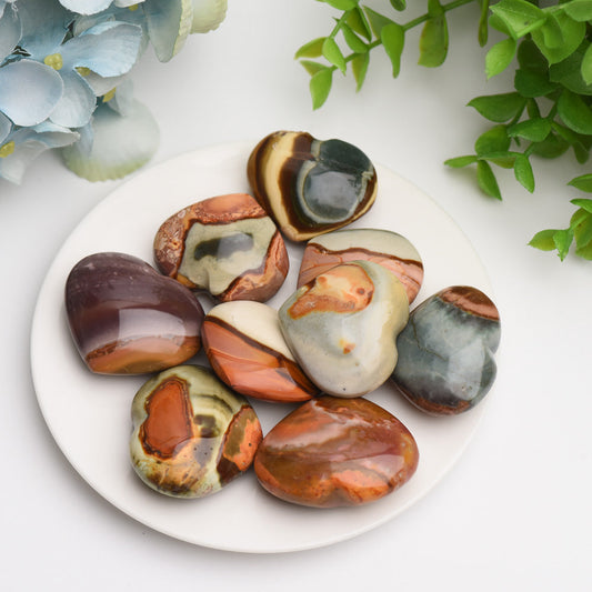 1.4" Polychrome Heart Crystal Carving Palm Stone Bulk Wholesale Wholesale Crystals USA