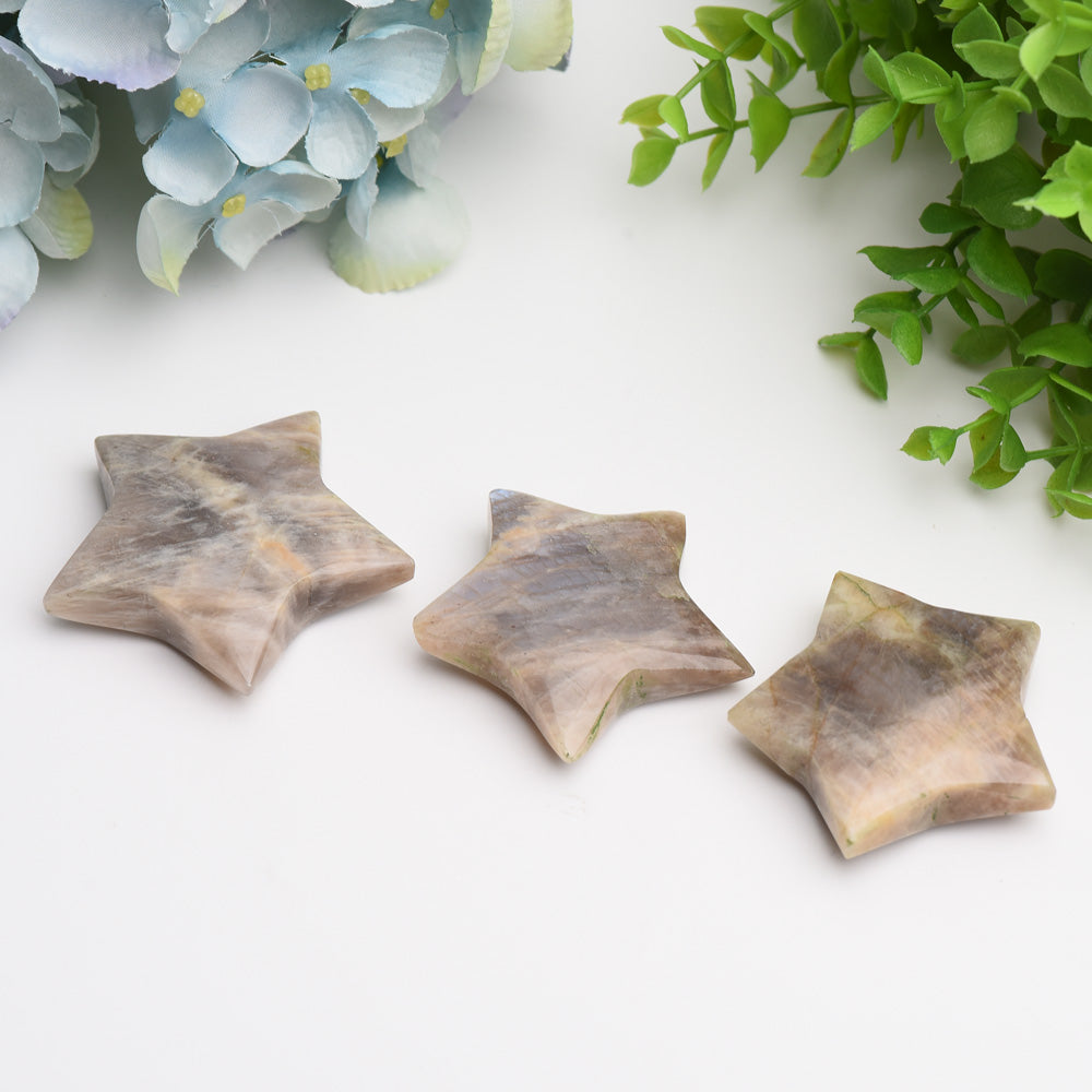 2.2" Peach Moon Stone Star Crystal Carving Bulk Wholesale Wholesale Crystals USA